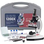 AMSCope FBA_M30-ABS-KT1-W organic microscope set for children with 48-piece metal arm, 120x-240x-300x-480x-600x-1200x, white, 33cm x 15.2cm x 22.9cm