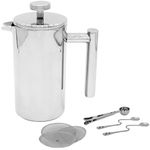 French Press Cafetiere | 1500ml Stainless Steel Coffee Press | Filters/Measuring Spoons/Bag Clip | Double Walled Insulation | 7pc Coffee Gift Set | M&W