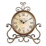 Vintage Table Clocks for Living Room Bedroom Decor, Silent Farmhouse Shelf Clock Battery Operated, Retro Mantel Clock with Roman Numerals (Copper)