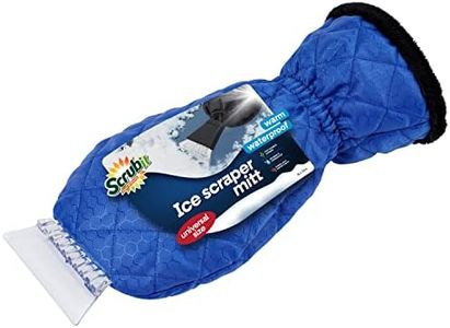 SCRUBIT Ice Scraper with Glove - Car Windshield Scraper for Ice and Snow w/Fleece Mitt - Quickly Scrape and Remove Snow While Staying Warm - Waterproof & Windproof - Car Scraper Snow Brush (Blue)