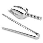 Stainless 6oz Ice Scoop + Ice Tongs Set, Multifunctional Food Coffee Sugar Candy Sweet Clip for Bar, Wedding, Parties, and Kitchen