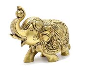 Two Moustaches Maharaja Elephant Design Brass Showpiece (5 X 2.5 X 4 Inches, Pack of 1)