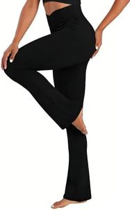 Sunzel No Front Seam Crossover Flare Leggings for Women Hidden Butt Lifting Scrunch Tummy Control Mini Flared Yoga Pants 32" Inseam Black X-Large