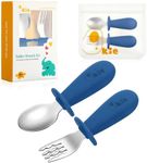 Toddler Utensils Set Stainless Steel Toddler Silverware Set Baby Spoon & Fork Set with Food-Grade Silicone Grip for Baby Toddler self- Feeding, 8 Months and Older (Navy)