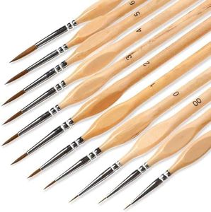 ETHEL Paint Brush Set, Miniature Detail, Nylon Hair, Paint Brushes for Oil, Acrylic, Watercolor and Gouache, Detail Paint Brush with Natural Wood Handle, Great for Beginners and Professionals, 11 Pcs