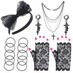 Beelittle 80s Costume Accessories Fishnet/Lace Gloves Headband Earrings Necklace Bracelet for 80s Party Halloween Madonna Outfit Accessories for Women (Black 3)