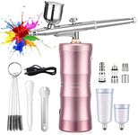 Airbrush Air Compressor Kit, 200kpa Portable Makeup Airbrush Set, USB Rechargeable Handheld Cordless Air Brush Gun for Makeup, Cake Decoration, Painting, Nail Art, Deep Moisturizing Face Spa(Pink)