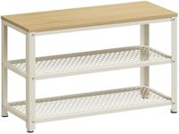 VASAGLE, 3-Tier Shoe Rack, Shelf Storage Bench with Metal Mesh Shelves and Seat, Free Standing Shoe Organizer for Entryway, 11.8 x 28.7 x 17.7 Inches, Oak Beige and Classic White ULBS073W09