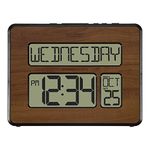La Crosse Technology 513-1419-WA-INT Atomic Large Full Digital Calendar Clock, Walnut, 9.84" L x 1.14" W x 7.48" H