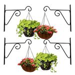 Leafy Tales Plant Hanger Brackets Wall Mounted - Metal Hanging Hooks, Holder for Indoor Outdoor Planters - Black - Set of 4 (Wall mounting - 4)