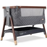 Tutti Bambini CoZee® Luxe Next To Me Crib & Standalone Baby Cot - Quilted Velvet Baby Crib with 100% Cotton Jersey Lining, Foldable Baby Bed, Travel Cot with Mattress (0-6 Months) - Walnut/Grey