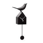 Torre & Tagus Motion Birdhouse Wall Clock with Beak Movement and Detachable Pendulum for Tabletop Placement - Mid Century Modern Bird House Wall Decor Gift for Bird Lovers, Black