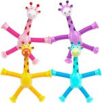 VAJITO Telescopic Suction Cup Giraffe Toy, LED Telescopic Pipe with Suction Cup, Shape-Changing Stretch Tube, Parent-Child Interactive Toy Random Colors (Pack of 4)