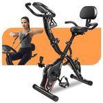 Folding Exercise Bike, 5-in-1 Foldable Stationary Bike Upgraded 16-level Magnetic Resistance 10DB Near-silent Bike Upright Indoor Exercise Bike for Home with Arm Resistance Band, Back Support Cushion