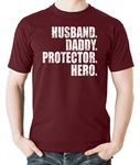 Witty Fashions Husband Daddy Protector Hero, Gift for Dad, Fathers Gift Men's Shirt (XX-Large, Maroon)