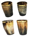 Sixth Sense 4 Pieces Natural Polished Horn Glass with Brass Trim for Decoration and Drink Wine (Black)