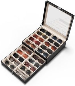 NEWLOOP Sunglasses Case Storage Organizer - Sunglass Organizer See-through Display Case Multiple Pairs Glasses Holder Stand 2-layer Eyeglass Jewelry Watch Collection Box for Men with 20 Slot Black