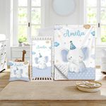 Duckbe Custom Crib Bedding Set - Elephant Design Personalized Name Baby Nursery Bed 3 Pcs Set - Chic Soft Blanket with Dotted Backing, Sheet, Pillowcase for Newborn Girls Boys Gifts Color18