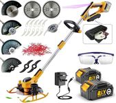 WeeLun Grass Trimmers Cordless & Edger Garden Strimmer Electric with 2 x 4.0Ah Battery And Fast Charger, 4 Types Blades, With Auxiliary Wheels, for Garden Brush Cutter Clearing Weeds