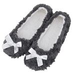 MIXIN Ladies Microfiber Velour Ballet Slippers with Non Slip Grips and Cute Bow Darkgrey Size 5