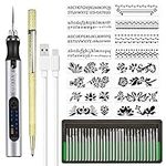 Rechargeable cordless Electric Micro Engraver Pen Mini DIY Engraving Tool Kit for Metal Glass Ceramic Plastic Wood Jewelry with 30 Bits and 16 Stencils and 1 Scriber Pen (silver)