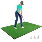 GYMAX 5FT x 3 FT Golf Hitting Mat, Artificial Turf Grass Mat with 3 Rubber Golf Tees, Indoor & Outdoor Portable Golf Stance Mat for Hitting, Driving & Chipping Practice