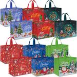 AhfuLife Extra Large Christmas Bags for Gift, 12pcs Xmas Tote Gift Bags with Handles, Reusable Multipack Non-woven Christmas Treat Shopping Bags, Xmas Party Favor Bags Decorations, 40 x 36 x 15cm