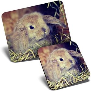 Set di tappetini per mouse e sottobicchiere, motivo: coniglietto, animale domestico, 23,5 x 19,6 cm e 9 x 9 cm, per computer e computer portatile, ufficio, regalo, base antiscivolo #44752