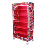 Little One's 6 Shelves Baby Foldable Wardrobe | Jungle Red (Made In India) - Fabric