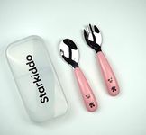 StarKiddo® Premium, Colourful, Safe and Stylish Stainless-Steel Spoon and Fork Set for Kids with Travel Case (18 + Months) - Coral Cub