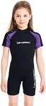 Lemorecn Wetsuits Youth Premium Neoprene 2mm Youth's Shorty Swim Suits (4021purple4)
