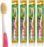 MOUTHWATCHERS Dr Plotkas Extra Soft Kids Toothbrushes Manual Flossing Toothbrushes | Ultra Clean Nano Toothbrushes | 4 Pack - Pink Childrens Toothbrushes