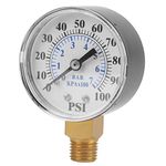 Hydraulic Pressure Gauge, 0-100psi / 0-7Bar Dual Scale Dial Manometer NPT 1/4" Thread Connection for Water Air Oil Instrument Base Entry