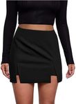 Milumia Women's Casual High Waist Slit Hem Bodycon Mini Skirt, Pure Black, Large