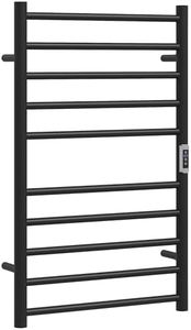 HOMCOM Heated Towel Rack, 304 Stainless Steel Electric Towel Warmer with Timer, Temperature Adjustment, LED Display, 10 Bars, Wall Mounted Towel Drying Rack for Bathroom, Black