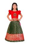 COMRATE Girl's Readymade Traditional Pattu Pavadai Lehenga Choli Kids(_Red-Green_9-10 Years_)