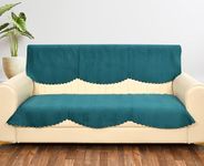 Yellow Weaves Velvet 3 Seater Quilted Sofa Cover, Seat & Back Cover, Color - Teal Blue