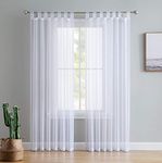 HLC.ME White Tab Top 54 inch x 84 inch Long Window Curtain Sheer Voile Panels for Living Room & Bedroom, Set of 2