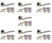 Golden Grace 7 Sets of Indiana Style Modern Chrome Door Handles on Rose with Duo Finish Door Lever Latch Pack