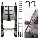 4.4M/14.4FT Telescopic Ladder Extension Telescoping Ladder with Detachable Roof Hooks, Stainless Steel Ladders Portable Extendable Folding Tall Ladder, Camper Trailer Attic Climb Collapsible Ladders