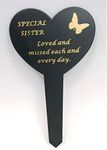 Clover Cottage Gifts Sister Black Slim Plastic Heart Stake Grave Marker