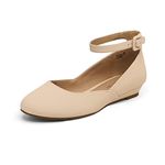 DREAM PAIRS Women's Revona Nude Nubuck Low Wedge Ankle Strap Flats Shoes - 11 B(M) US