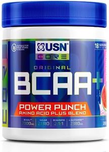 USN Power Punch BCAA Amino Acids Powder, Watermelon Flavour - 200g, Vegan BCAA Powder, Vitamin B6 & No Sugar, Pre Workout or Intra Workout Energy Drink Mix & Dietary Supplement to Maximise Performance