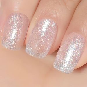 YTD Likomey Mermaid Glitter Nude Gel Nail Polish,15ml White Pearlescent Jelly Sheer Translucent Neutral Iridescent Colorful Shimmer UV Nail Gel,LS387
