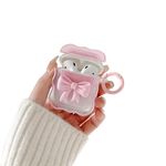 Ownest Compatible with Airpods 2 &1, Cute 3D Colorful Bow Design Shockproof Keychain Cover for Girls Woman Airpods 2 &1-Pink