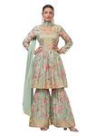 Miss Ethnik Women's Pista Chinon Stitched Top With Stitched Chinon Bottom and Chinon Dupatta Full Sleeve Embroidered Anarkali Kurta (ME-1191-Pista-XXL)