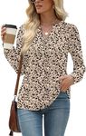 LOMON Fall Tops for Women 2024 Floral Long Sleeve Shirts V Neck T-Shirt Pleated Button Down Blouses Dressy Work Clothes, XXL