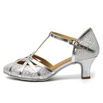 HROYL Women Dance Shoes C5-W11 Silver Leather Latin/Chacha/Samba/Modern/Jazz Dance Shoes, 6 UK, 5cm Silver