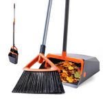 Dustpan and Brush Sets, Large-Capacity Dustpan with Comb Teeth, Tough PP Straight-Bristle Broom-48in for clearing Fallen Leaves and dust from Courtyard walkways, Gardens, Streets, and School Grounds
