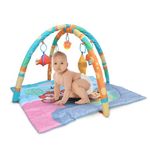 BAYBEE 2 in 1 Cotton Play Gym Mat for Babies, New born Baby Playing Crawl Mat with 5 Hanging Toys & Soft Arc Parental Handle | Activity Play Mat | Play Gym for Babies 0 to 12 months Boy Girl (Square)